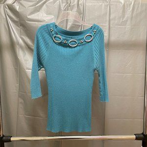 R.Q.T. Crew Neck Sweater (Blue) Ribbed Cable Knit